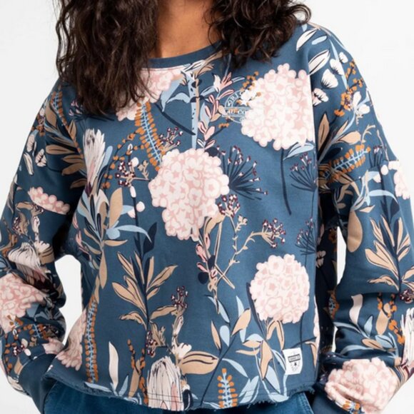 Au Coton Floral Print Sweatshirt Cropped Size Medium - Picture 1 of 10